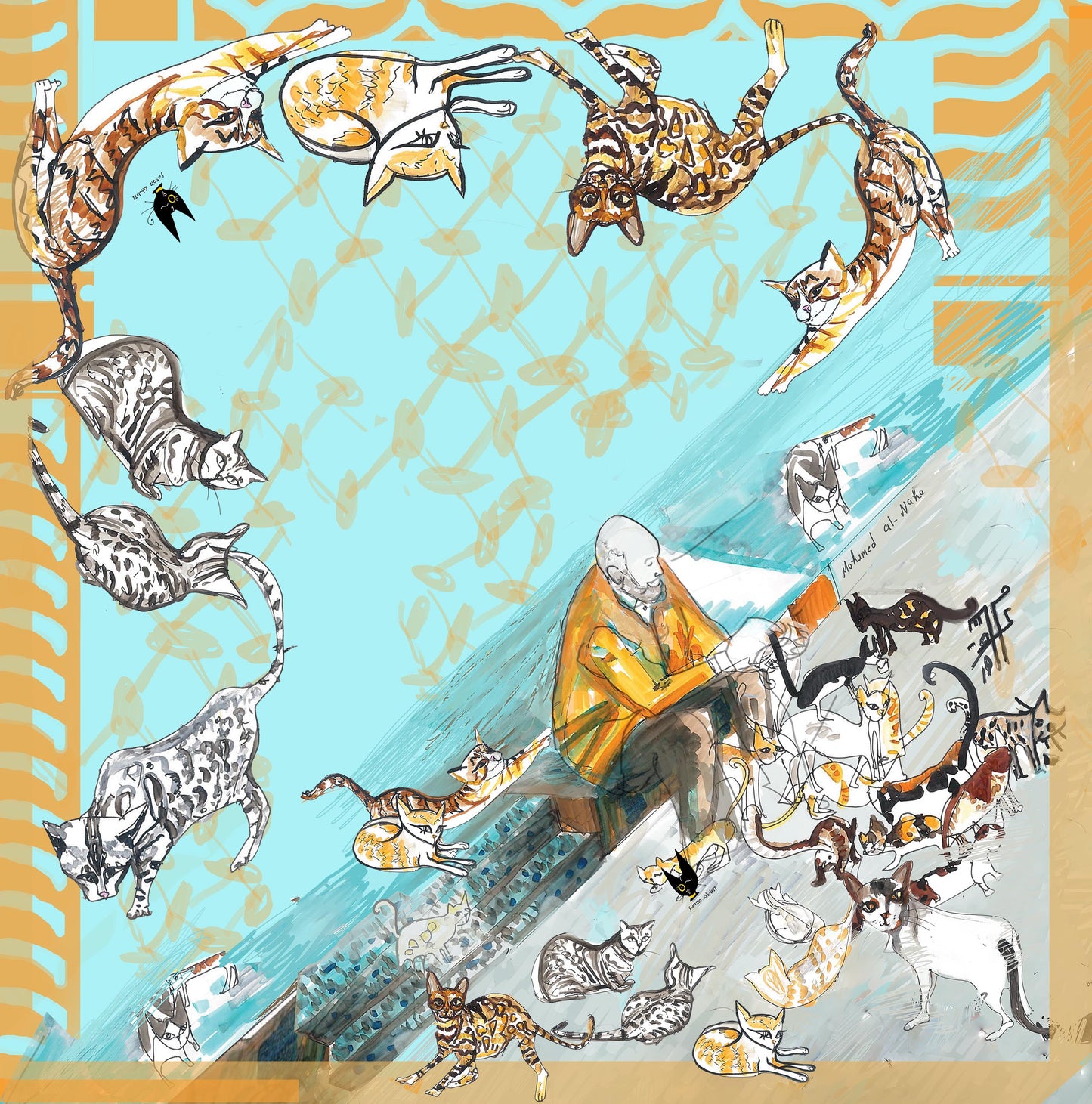 The Cat Man & stray cats Square Scarf