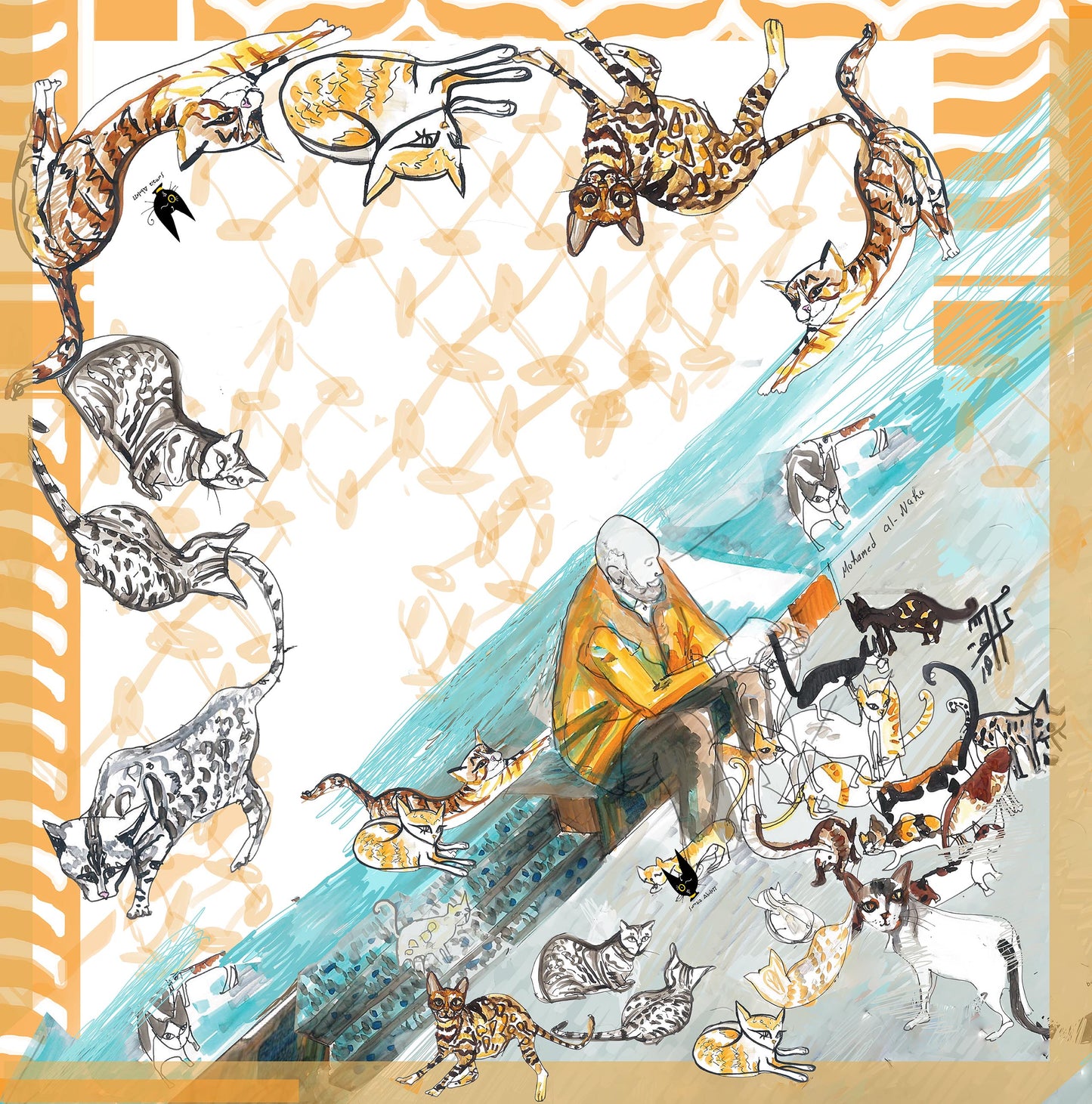 The Cat Man & stray cats Square Scarf